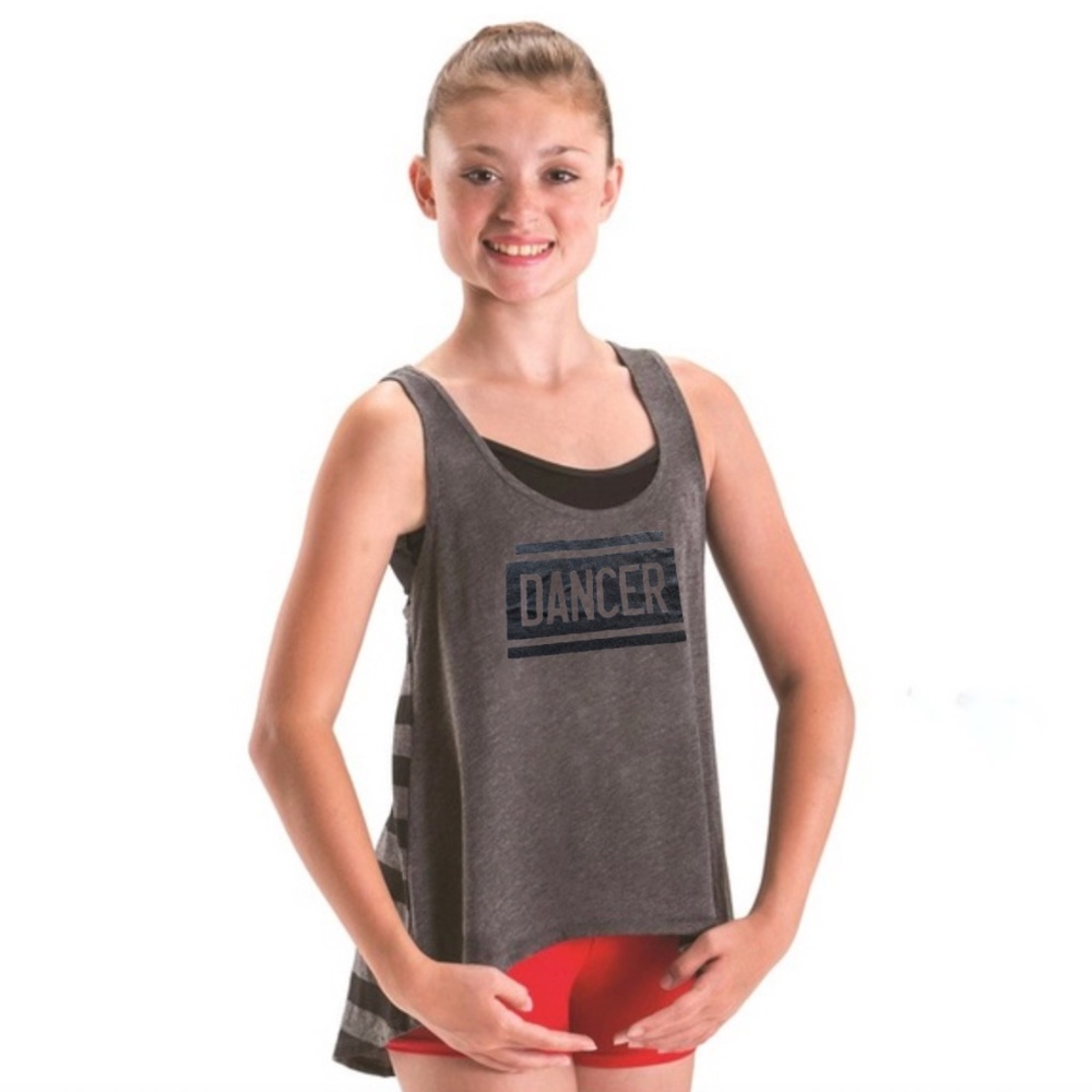 Motionwear Dancer Girls Tank with Black and Gray Stripes